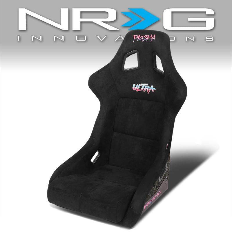 NRG Innovations, Large Size Black Alcantara Bucket Racing Seats - FRP-302BK-ULTRA