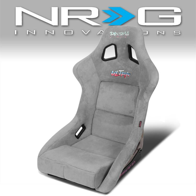 NRG Innovations, Large Size Grey Alcantara Bucket Racing Seats - FRP-302GY-ULTRA