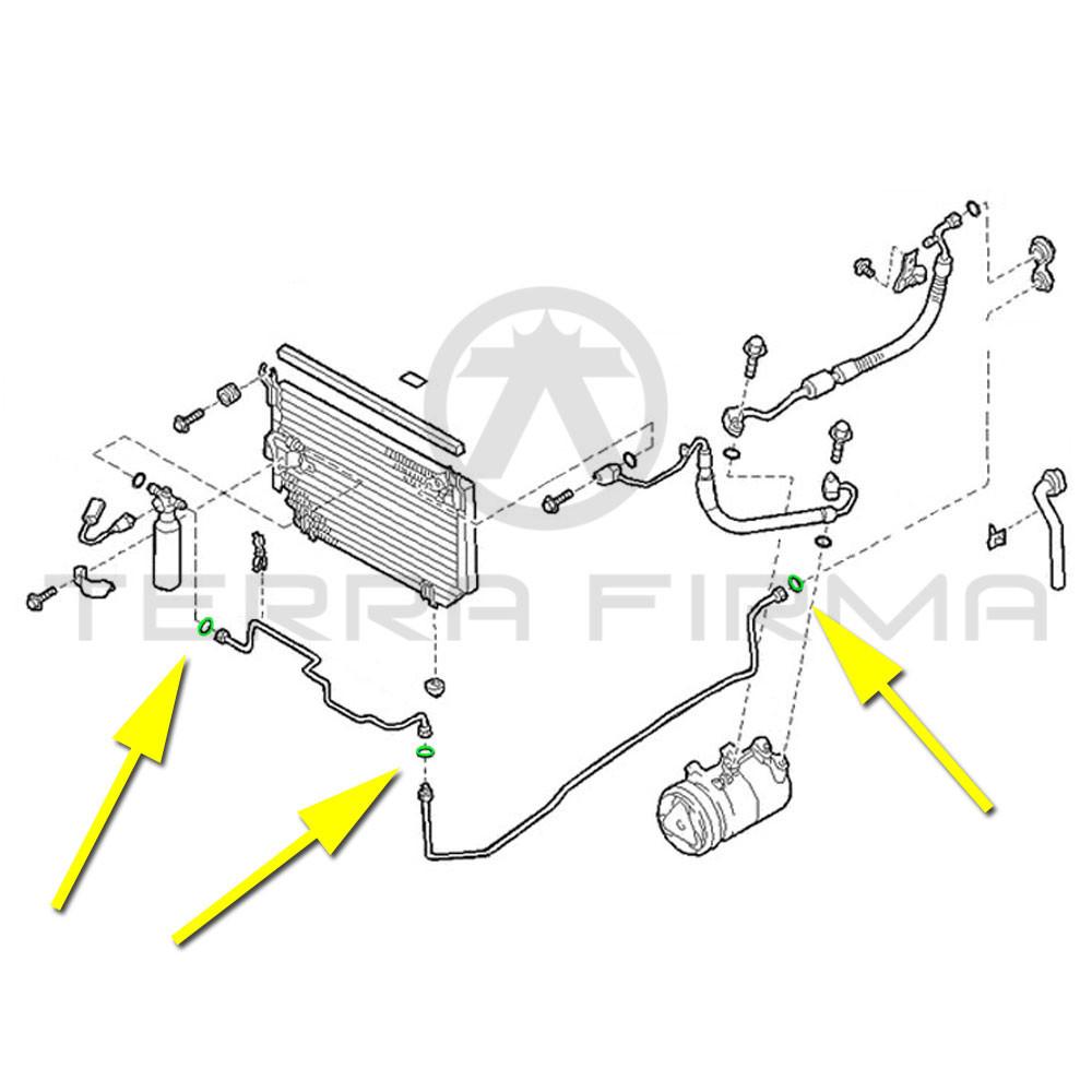 Nissan, Nissan Skyline R32 Air Conditioner Front High Pressure Pipe Line A & B O-Ring Seal