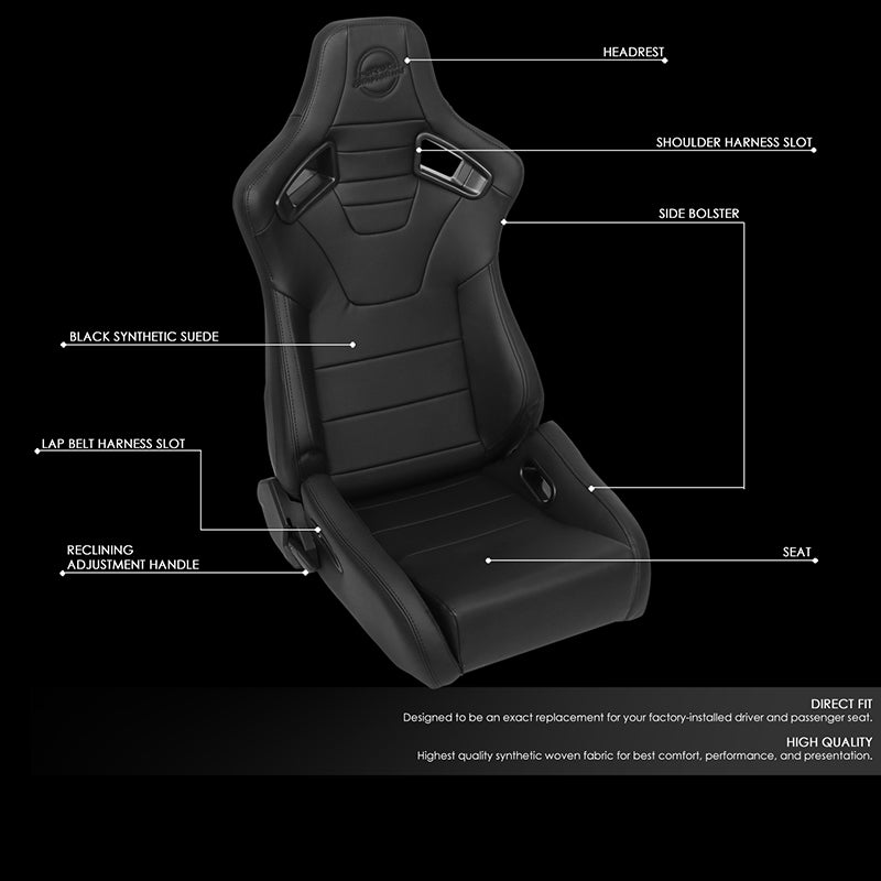 NRG Innovations, Pair Bucket Style Full Reclinable Racing Seats - RSC-750-L-R-BK-BK