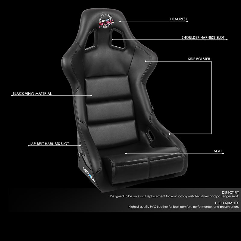 NRG Innovations, Prisma Vegan Vinyl Large Fixed Back Bucket Racing Seat - FRP-302BK-V