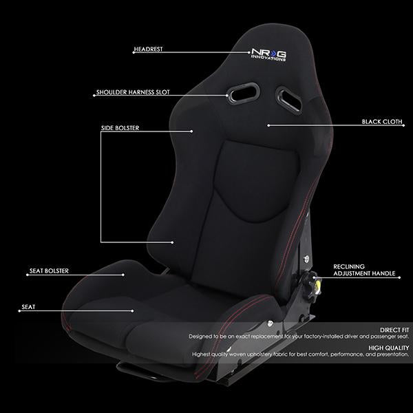 NRG Innovations, Reclinable Fabric Racing Seat w/Slider - RSC-400BK