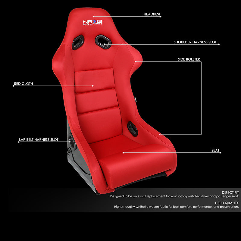 NRG Innovations, Red Fiberglass Fixed Back Bucket Racing Seat - FRP-300RD