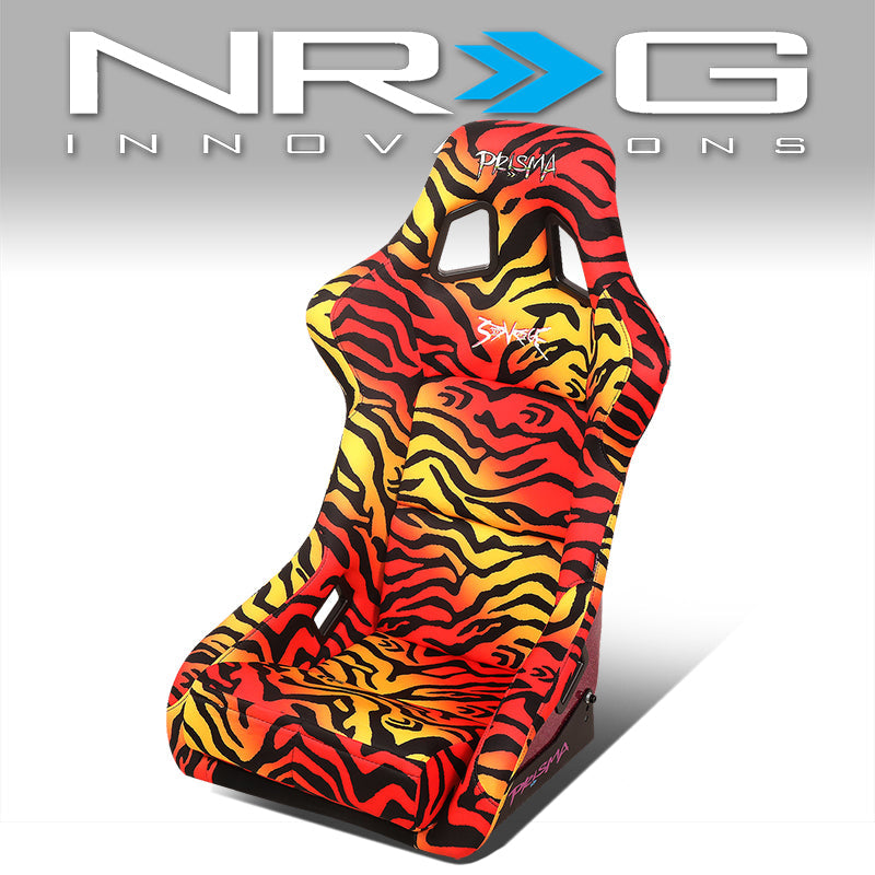 NRG Innovations, Tiger Orange Vegan Satin Racing Seats w/Mount Bracket - FRP-302TIGRE-SAVAGE