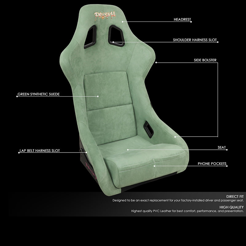 NRG Innovations, Vegan Micro Fiber Fixed Back Racing Bucket Seat - FRP-302OL-PRISMA